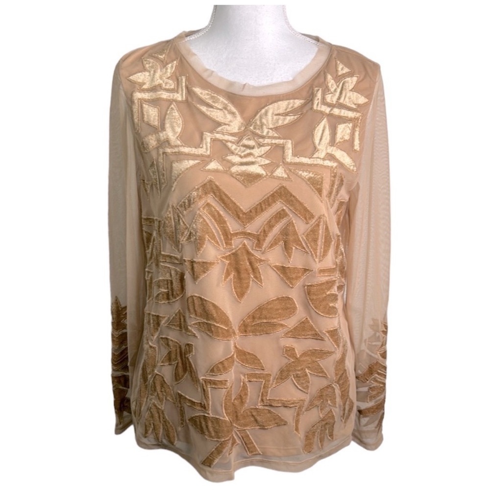 Chico's Gold Velvet Sheer Long Sleeve Top Size Medium Chico's Size 1